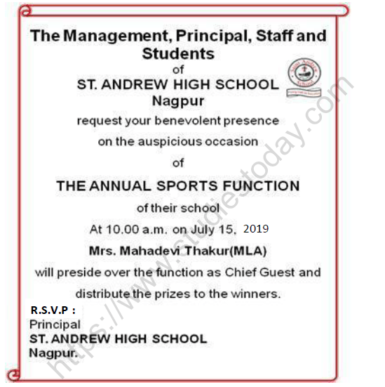 CBSE Class 12 English Invitations And Replies Worksheet